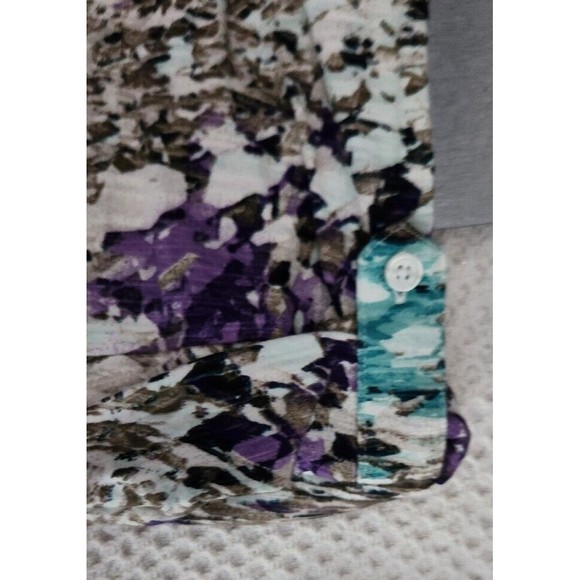 CHICOS Womans Roll Tab 3/4 Sleeve Knit TOP‎ Tan Teal Purple Tunic Sz 0 Small - Picture 7 of 10